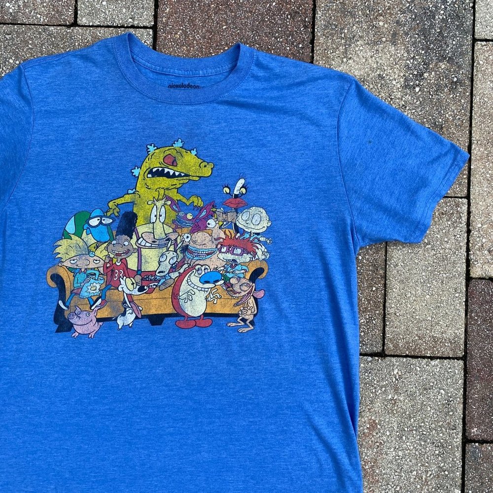 Nick Toons Nickelodeon Cartoon Ren Stimpy Doug Rugrats Blue T Shirt Size Large